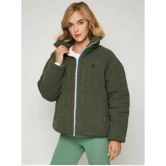 FOURLAPS Green Polar Quilted Sherpa Reversible Jacket Thyme White Women's Size L - Picture 1 of 8